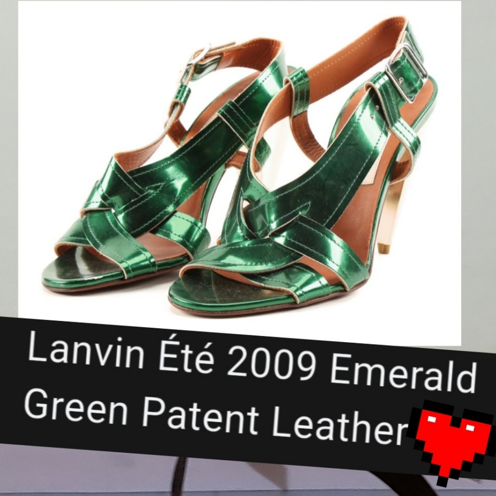 Lanvin Emerald Green Patent Leather SlingbackHeels